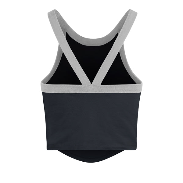 The model is wearing this MLB New York Yankees Womens Shimmer Shadow ’47 Sporty Tank Top in navy. 2