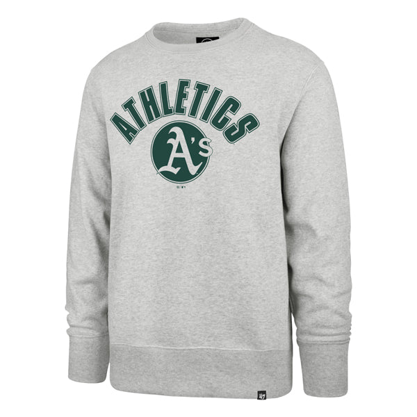 The model is wearing this MLB Athletics Issued ’47 Headline Crewneck Sweatshirt in grey. 1
