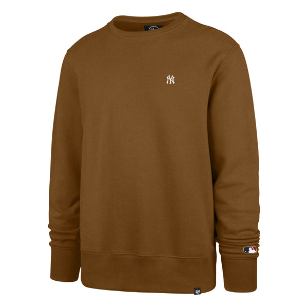 The model is wearing this MLB New York Yankees Base Runner ’47 Burnside Crewneck Sweatshirt in dark brown. 1