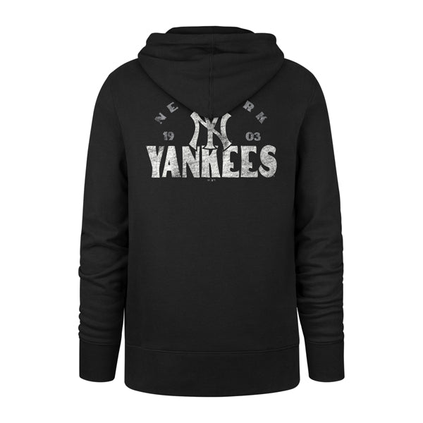 The model is wearing this MLB New York Yankees Arcitext Headline ’47 Hoodie in black. 2