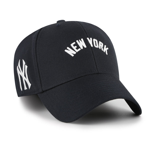 Pictured is this MLB New York Yankees Ballpark Script Shot '47 MVP cap in navy. 1