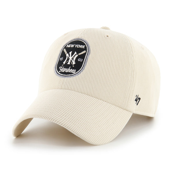 Pictured is this MLB New York Yankees Crosspatch Cord ’47 CLEAN UP cap in natural. 1