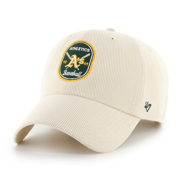 Pictured is this MLB Athletics Crosspatch Cord ’47 CLEAN UP cap in natural. 1