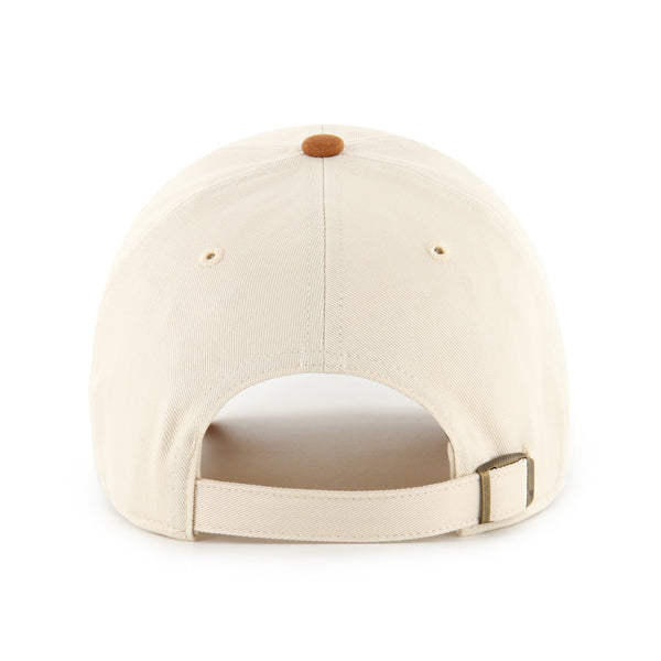 Pictured is this MLB Athletics Script Suede Visor ’47 CLEAN UP cap in natural. 2