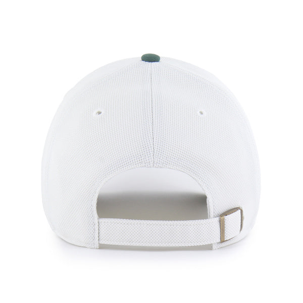 Pictured is this MLB Oakland Athletics Pique Patch ’47 CLEAN UP cap in white & green. 2