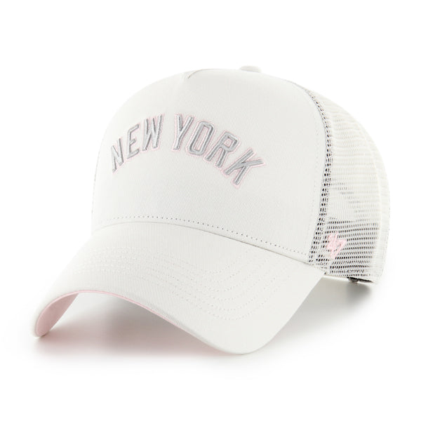 Pictured is this MLB New York Yankees Soft Glow Script ’47 OFFSIDE DT cap in white and digital pink. 1