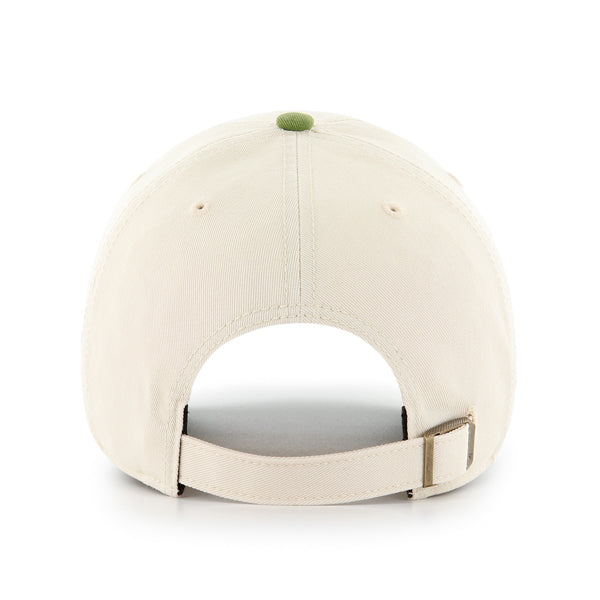 Pictured is this MLB Athletics Cooperstown TT Graphic Washed ’47 CLEAN UP cap in natural. 3