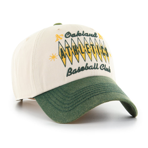 Pictured is this MLB Athletics Cooperstown TT Graphic Washed ’47 CLEAN UP cap in natural. 2