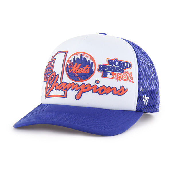 Pictured is this MLB New York Mets 86 Mets ’47 TRUCKER FM cap in blue. 1