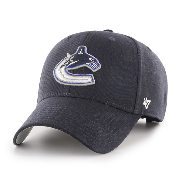 Pictured is this NHL Vancouver Canucks ’47 MVP cap in navy. 1