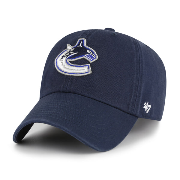 Pictured is this NHL Vancouver Canucks ’47 CLEAN UP cap in navy. 1