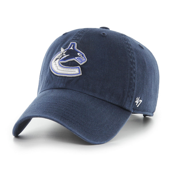 Pictured is this NHL Vancouver Canucks ’47 CLEAN UP cap in navy. 1