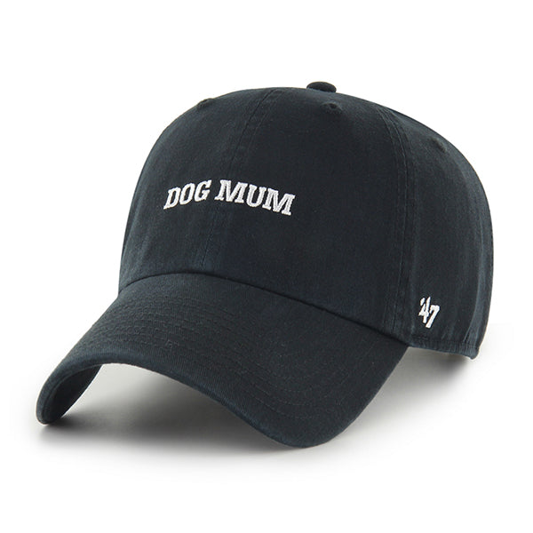 Pictured is this Dog Mum Phrase Base Runner ’47 CLEAN UP cap in black. 1