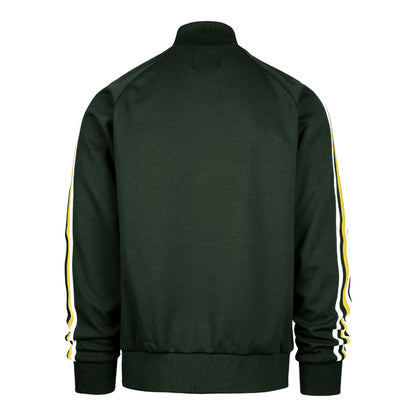 The model is wearing this MLB Oakland Athletics Jetway ’47 Full Zip Track Jacket in dark green. 2