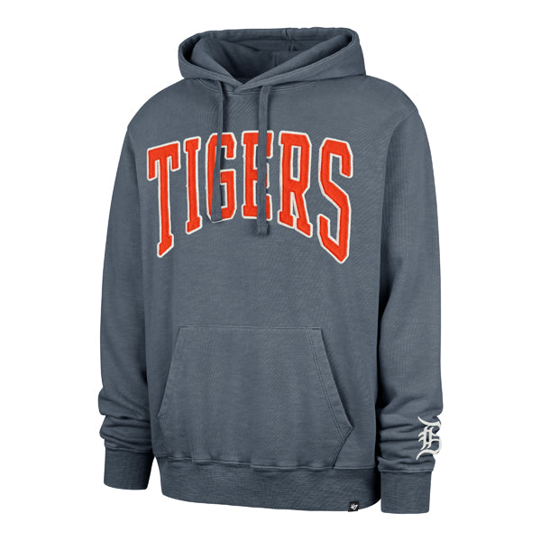 The model is wearing this MLB Detroit Tigers Groten ’47 Pullover Hoodie in grey. 1