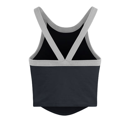 The model is wearing this MLB New York Yankees Womens Shimmer Shadow ’47 Sporty Tank Top in navy. 2