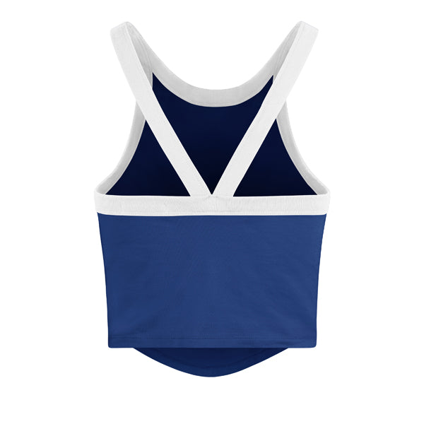 The model is wearing this MLB Los Angeles Dodgers Womens Shimmer Shadow ’47 Tank in blue. 2