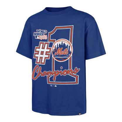 The model is wearing this MLB New York Mets 86 ’47 Foundation T-Shirt in blue. 1