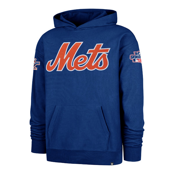 The model is wearing this MLB New York Mets 86 ’47 Foundation Hoodie in blue. 1