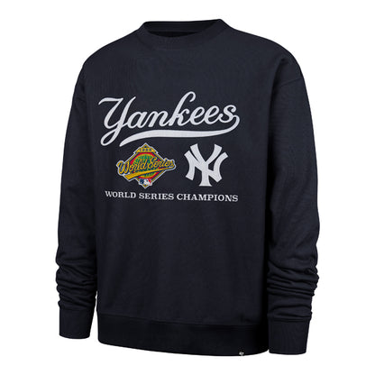 The model is wearing this MLB New York Yankees 96 ’47 Foundation Crewneck Sweatshirt in navy. 1
