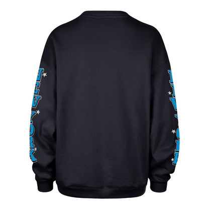 The model is wearing this MLB New York Yankees Womens Thunderous ’47 Oversized Crewneck Sweatshirt in navy. 2