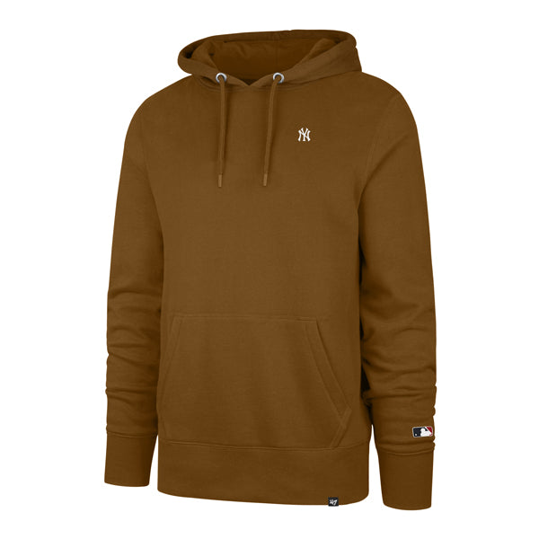 The model is wearing this MLB New York Yankees Base Runner Burnside ’47 Hoodie in dark brown. 1