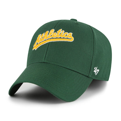 Pictured is this MLB Oakland Athletics Ballpark Script Shot '47 MVP cap in green. 4
