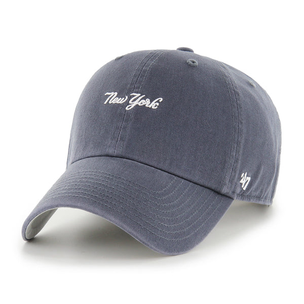 Pictured is this MLB New York Yankees Script Base Runner '47 CLEAN UP cap in navy. 1