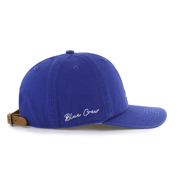 Pictured is this MLB Chain Side Stitch Los Angeles Dodgers ’47 CLEAN UP Flat Brim cap in blue. 3
