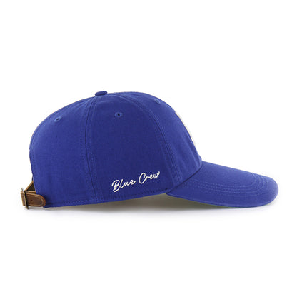 Pictured is this MLB Chain Side Stitch Los Angeles Dodgers ’47 CLEAN UP Long Visor cap in blue. 3