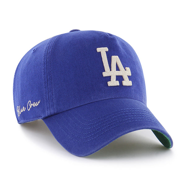 Pictured is this MLB Chain Side Stitch Los Angeles Dodgers ’47 CLEAN UP Pinch Front cap in blue. 1