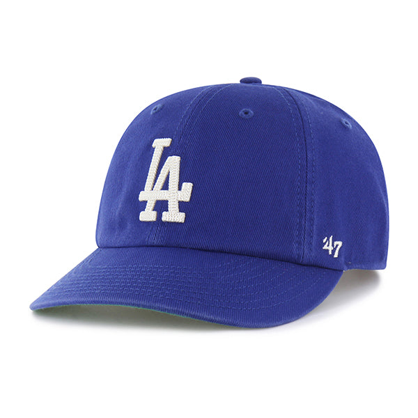 Pictured is this MLB Chain Side Stitch Los Angeles Dodgers ’47 CLEAN UP Round Visor cap in blue. 2