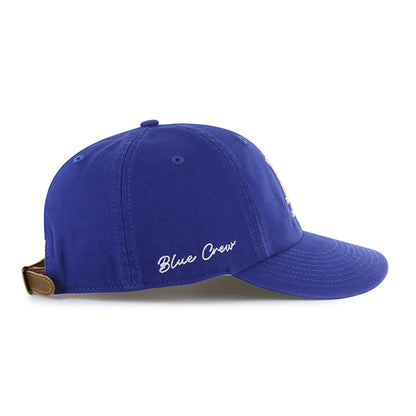 Pictured is this MLB Chain Side Stitch Los Angeles Dodgers ’47 CLEAN UP Round Visor cap in blue. 3