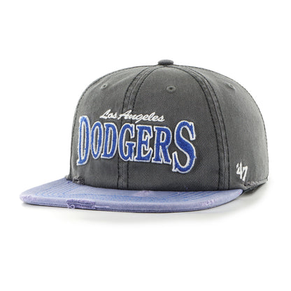 Pictured is this MLB Los Angeles Dodgers Cragged '47 capTAIN cap in dark grey. 1