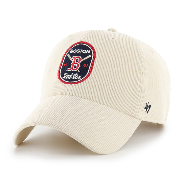 Pictured is this MLB Boston Red Sox Crosspatch Cord '47 CLEAN UP cap in natural. 1