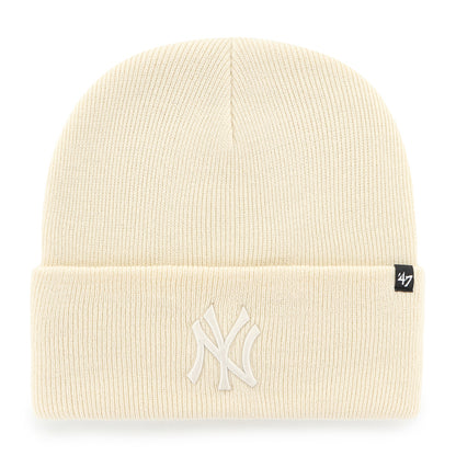Pictured is this MLB New York Yankees Haymaker ’47 CUFF KNIT beanie cap in cream. 1