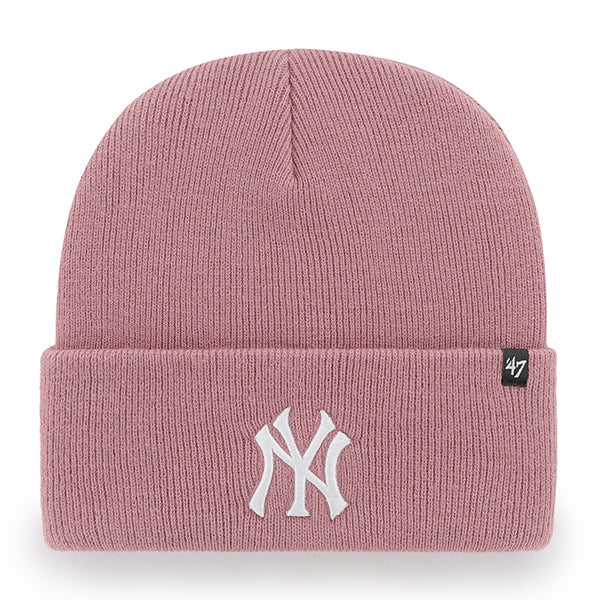 Pictured is this MLB New York Yankees Haymaker ’47 CUFF KNIT beanie cap in pink. 1