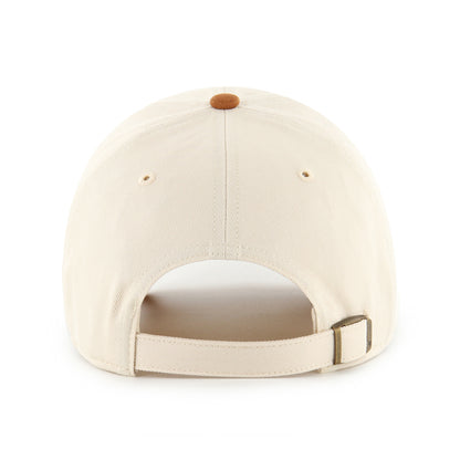 Pictured is this MLB Los Angeles Dodgers Script Suede Visor '47 CLEAN UP cap in natural. 2