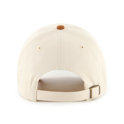 Pictured is this MLB Oakland Athletics Script Suede Visor '47 CLEAN UP cap in natural. 2