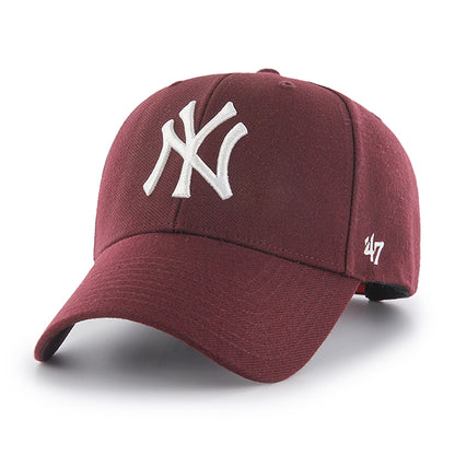 Pictured is this MLB New York Yankees '47 MVP cap in dark red. 1