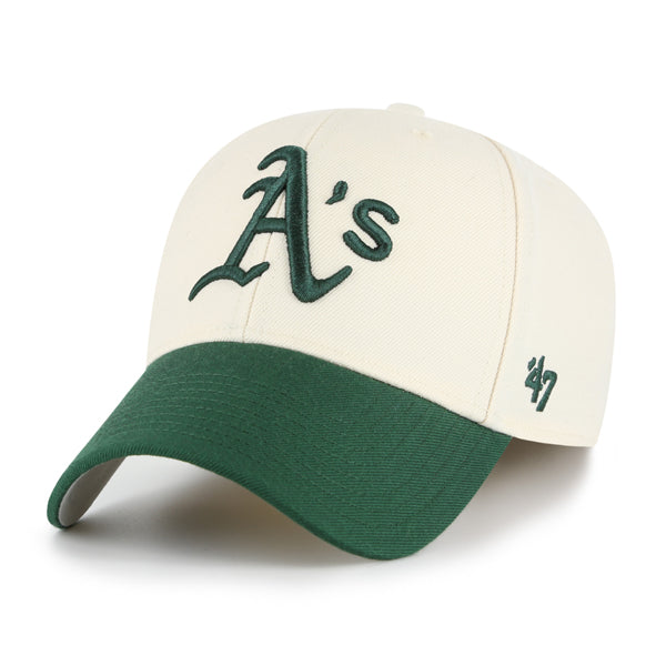 Pictured is this MLB Oakland Athletics Two Tone '47 MVP cap in natural. 1