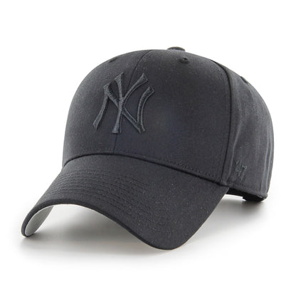 Pictured is this MLB New York Yankees Raised Basic '47 MVP cap in black on black. 1