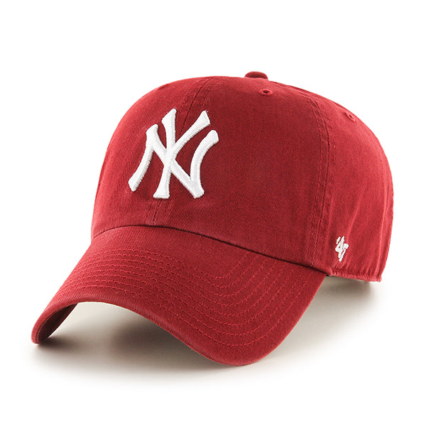 Pictured is this MLB New York Yankees '47 CLEAN UP cap in deep red. 1