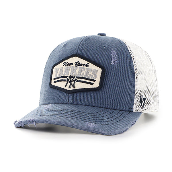 Pictured is this MLB New York Yankees Salvage '47 TRUCKER cap in navy. 1