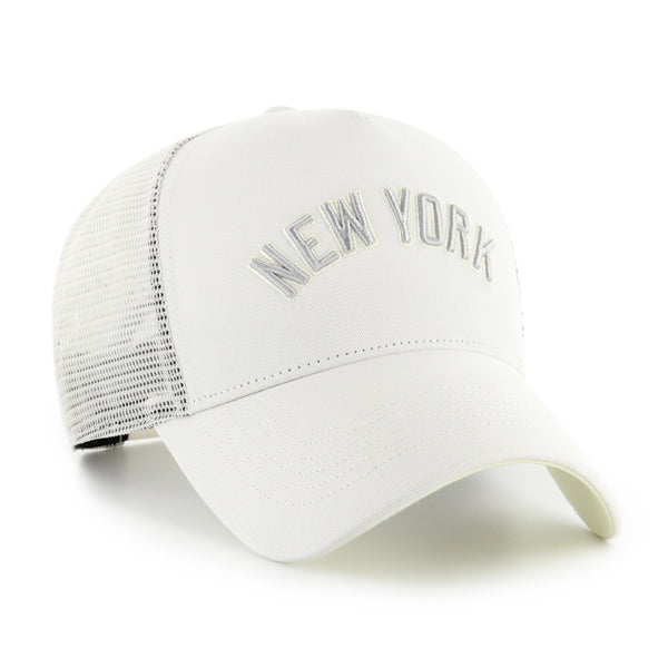 Pictured is this MLB New York Yankees Soft Glow Script '47 OFFSIDE DT cap in white and digital yellow. 3