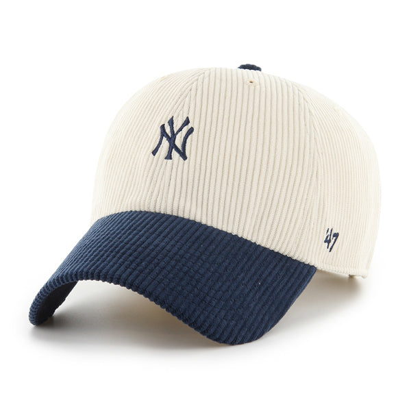 Pictured is this MLB New York Yankees Base Runner Cord '47 CLEAN UP cap in natural and navy. 1