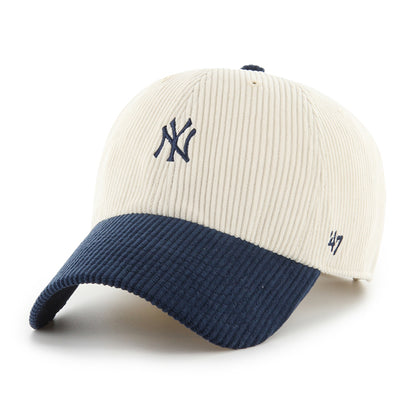 Pictured is this MLB New York Yankees Base Runner Cord '47 CLEAN UP cap in natural and navy. 1