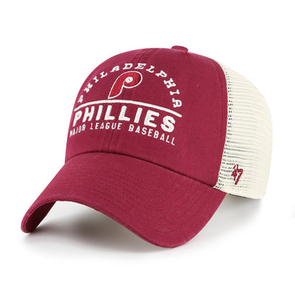 Pictured is this MLB Philadelphia Phillies Windham Mesh '47 CLEAN UP cap in dark red. 1
