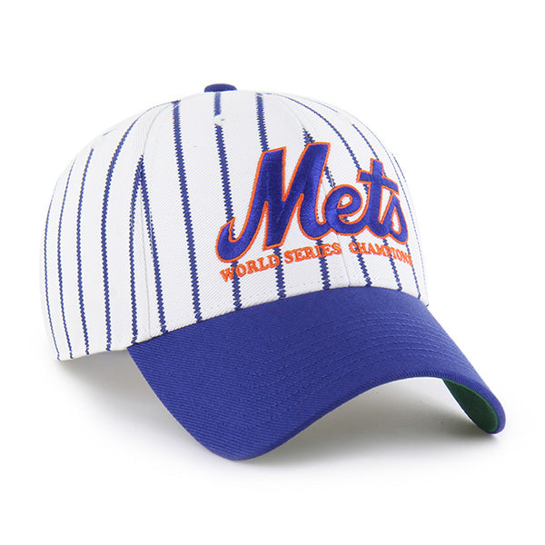 Pictured is this MLB New York Mets 86 Mets Pinstripe ’47 MVP cap in white & blue. 3