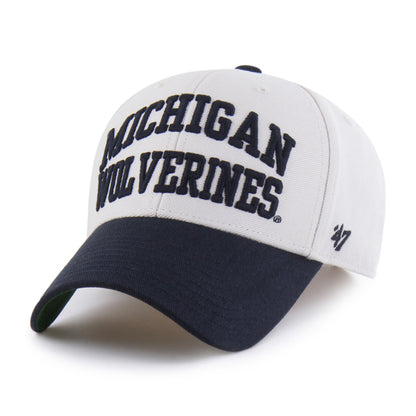 Pictured is this Collegiate Michigan Wolverines Broke Line ’47 MVP cap in white & navy. 1